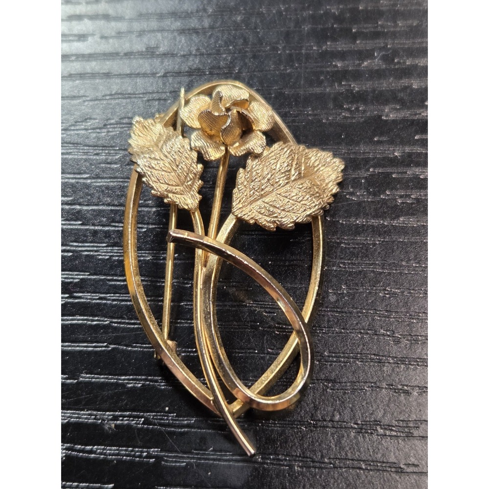 Vintage ART 1/20 12K Gold Filled Floral Brooch MCM Textured Leaf Spray Pin